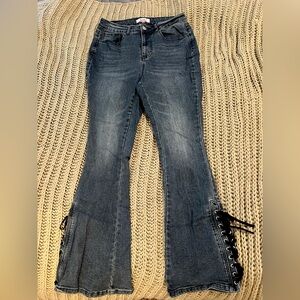 Ultra High Waist Flair Jeans with Lacing Detail